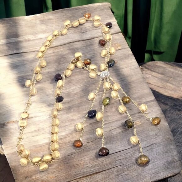 Authentic! Marco Bicego 18k Yellow Gold Confetti Diamond Topaz Tassel Necklace - Picture 2 of 14